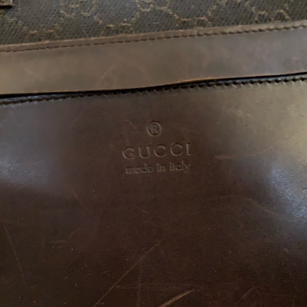 Authentic GUCCI Tote BAG Signature GG Canvas Fabric, Brown Leather Trim Purse - Picture 2 of 16